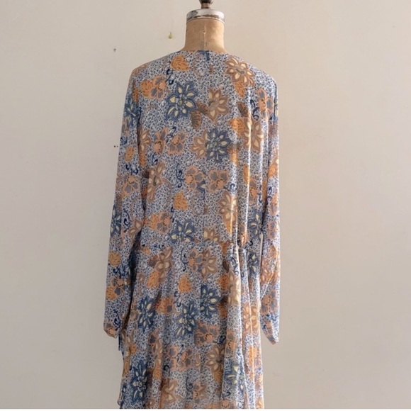 [Free People] Blue Mustard Paisley floral print Oversize Asymmetric Mini Dress. - Picture 12 of 15